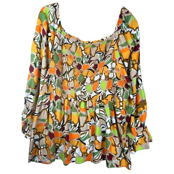 Cato smocked flowy 3/4 length sleeve multicolored top, size 22 - Picture 1 of 10